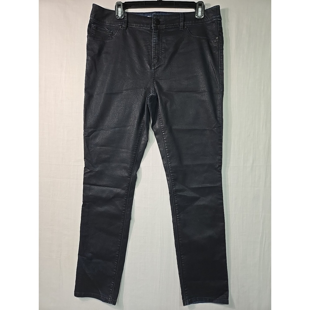 Chico's Platinum Wax Jeans 1.5 (10)? Metallic Dark Denim Skinny Stretch Pants